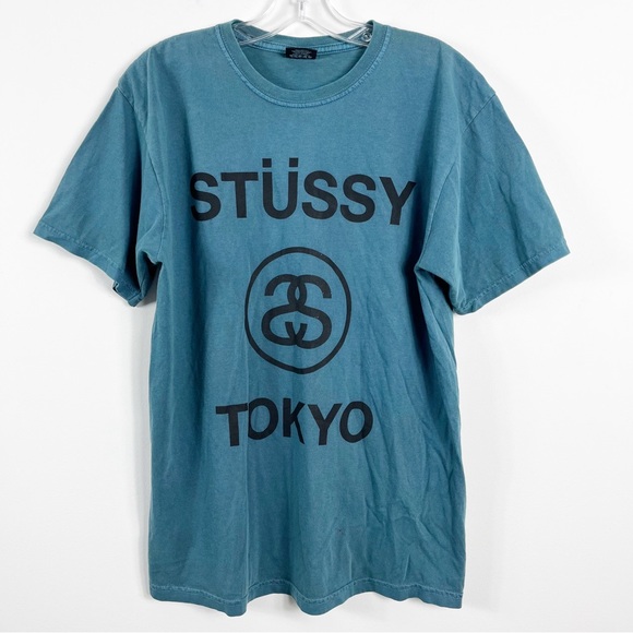 Stussy x Tokyo Streetwear Crewneck Graphic Short Sleeve Tee Size Medium Blue